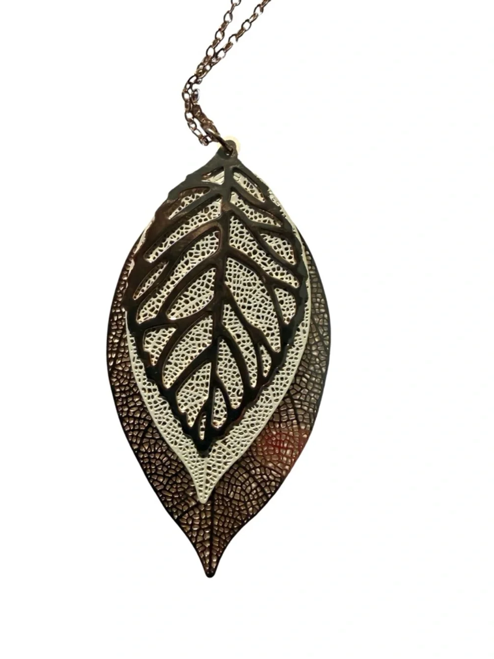 Mixed Metal Leaf Pendant Necklace - Adjustable Chain Women Jewelry